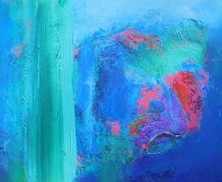 Colorful acrylic abstract painting 'At Last' by UK artist Stella Hidden