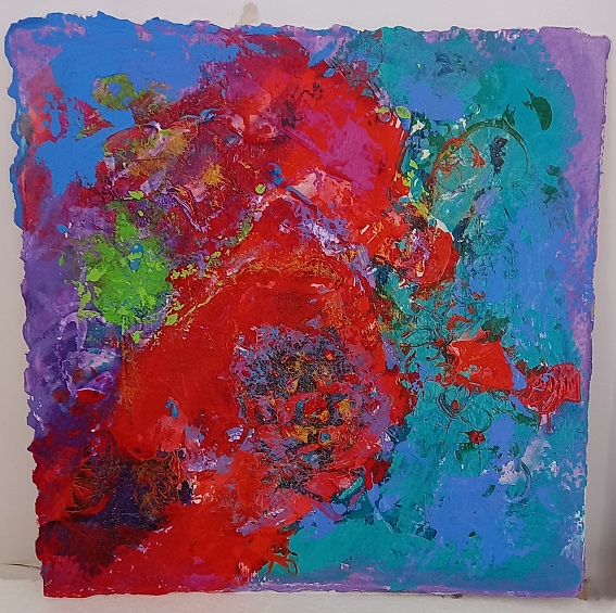 Colorful acrylic abstract painting 'Brocade' by UK artist Stella Hidden
