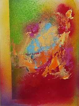 Colorful acrylic abstract painting 'Dawn Chorus' by UK artist Stella Hidden