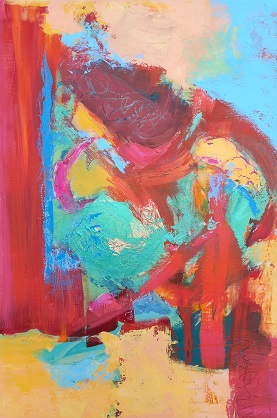 Colorful acrylic abstract painting 'Colours of the Desert' by UK artist Stella Hidden