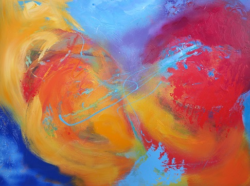 Colorful acrylic abstract painting 'Festival Time' by UK artist Stella Hidden