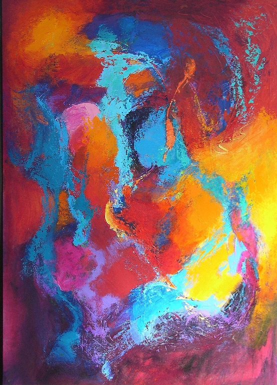 Stella Hidden's colorful acrylic abstract painting 'Flamenco'