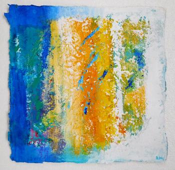 Stella Hidden's colorful acrylic abstract painting 'Marks in the Sand'