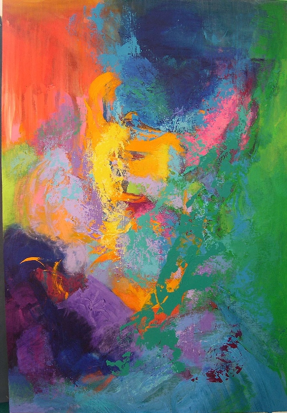 Stella Hidden's colorful acrylic abstract painting 'Early One Summer'