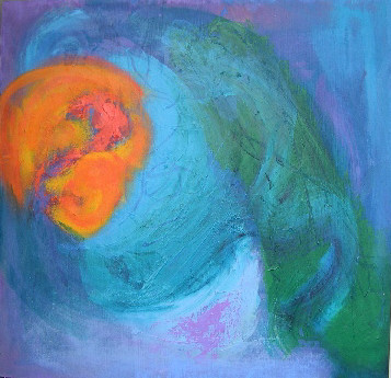Colourful acrylic abstract painting 'Shadow Dance' by UK artist Stella Hidden