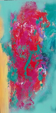 Colorful acrylic abstract painting 'Silks & Sari' by UK artist Stella Hidden