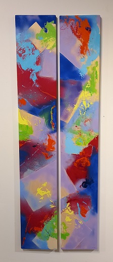 Colorful acrylic abstract painting 'Space to Dance' and 'More Space to Dance' by UK artist Stella Hidden
