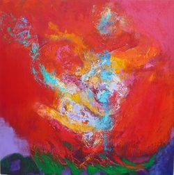 Colourful acrylic abstract painting 'Time to Dance' by UK artist Stella Hidden