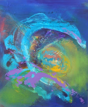Colorful acrylic abstract painting 'Today You Were Far Away' by UK artist Stella Hidden