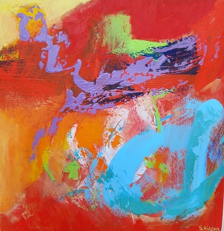 Colorful acrylic abstract painting 'Turquoise Dance' by UK artist Stella Hidden