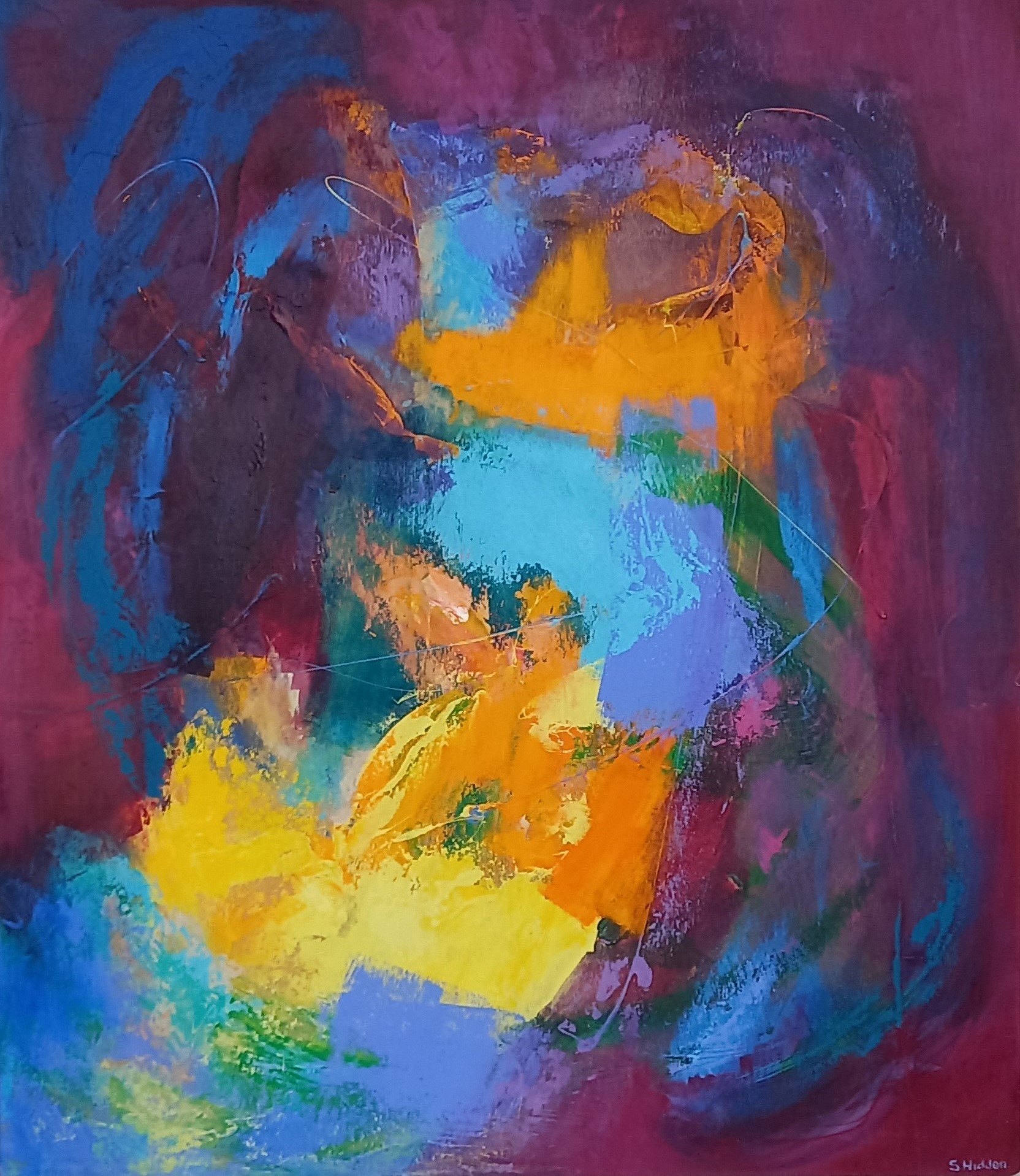 Colorful acrylic abstract painting 'Third Quartet' by UK artist Stella Hidden