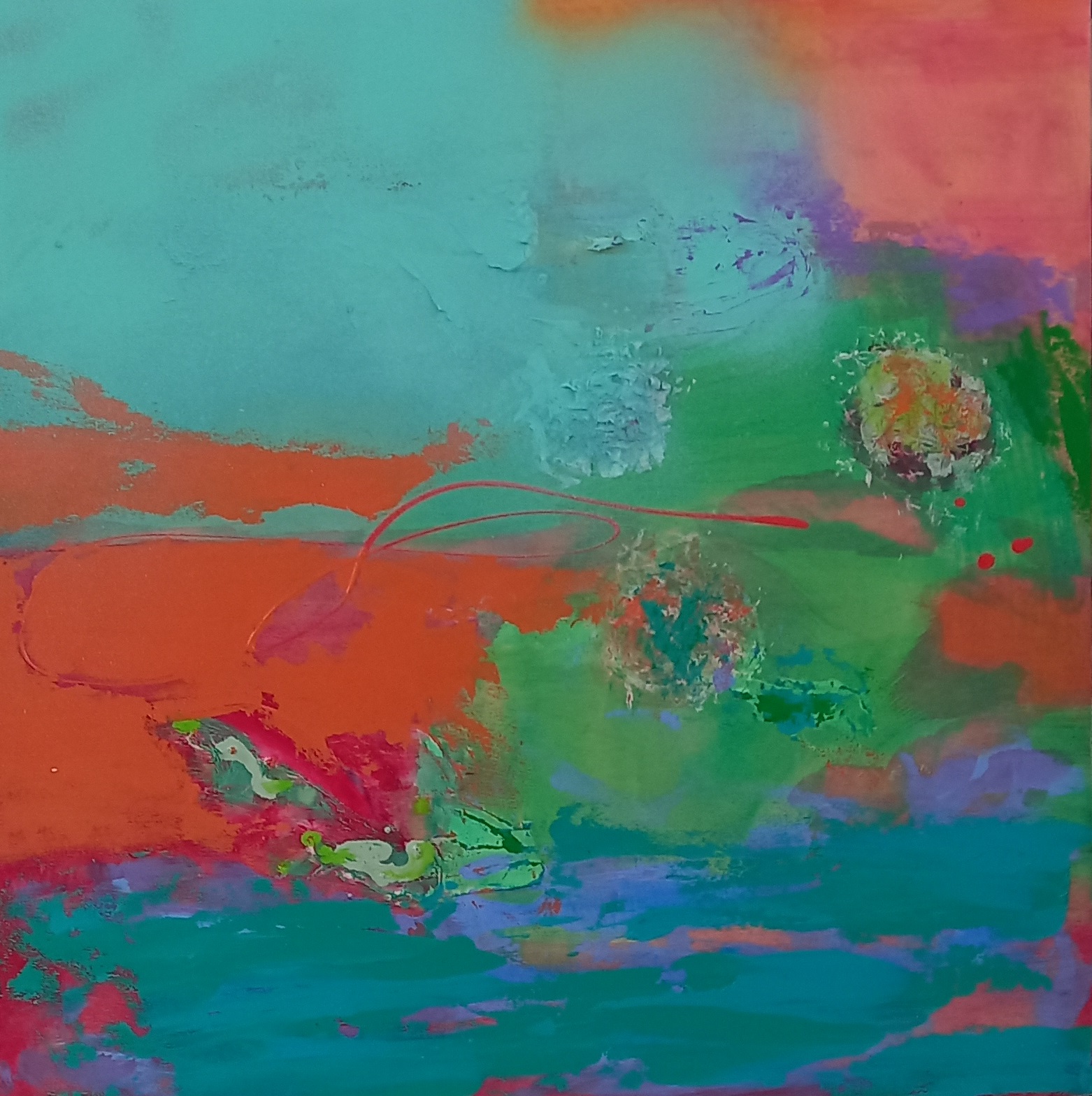Colorful acrylic abstract painting 'Indian Jade' by UK artist Stella Hidden