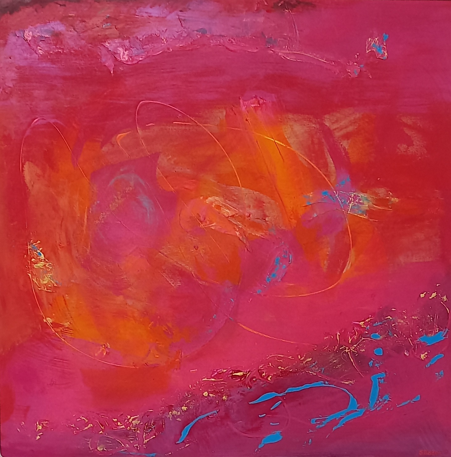 Colorful acrylic abstract painting 'Indian Riches' by UK artist Stella Hidden