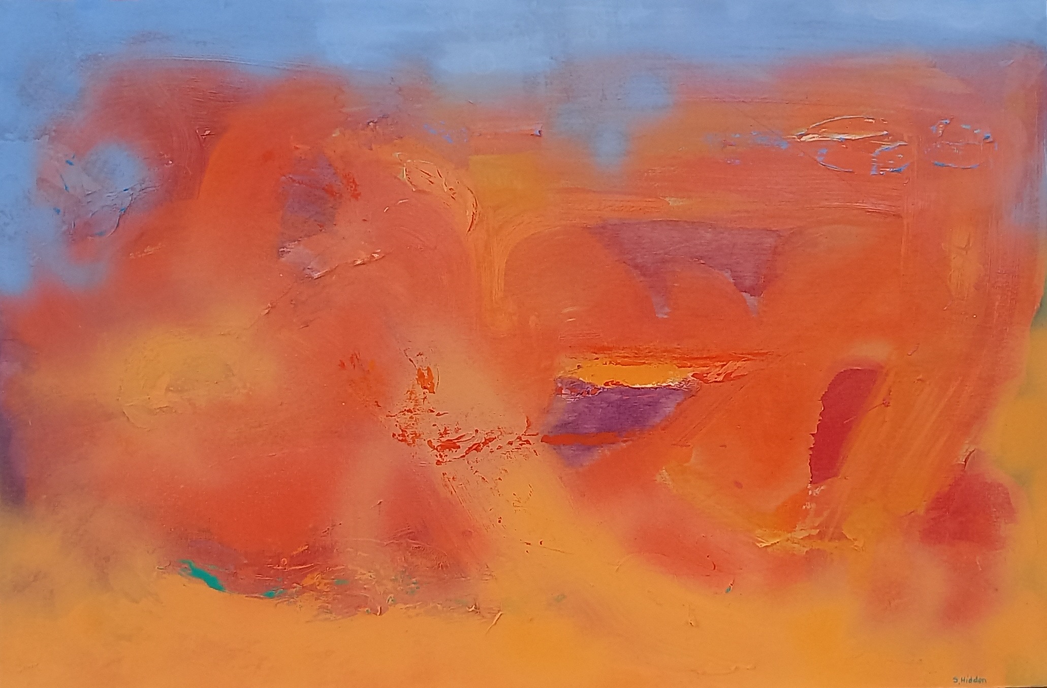 Colorful acrylic abstract painting 'Purple Oasis' by UK artist Stella Hidden