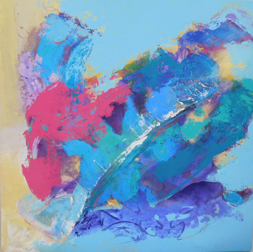 Colorful acrylic abstract painting 'I Thought It Was Saturday' by UK artist Stella Hidden