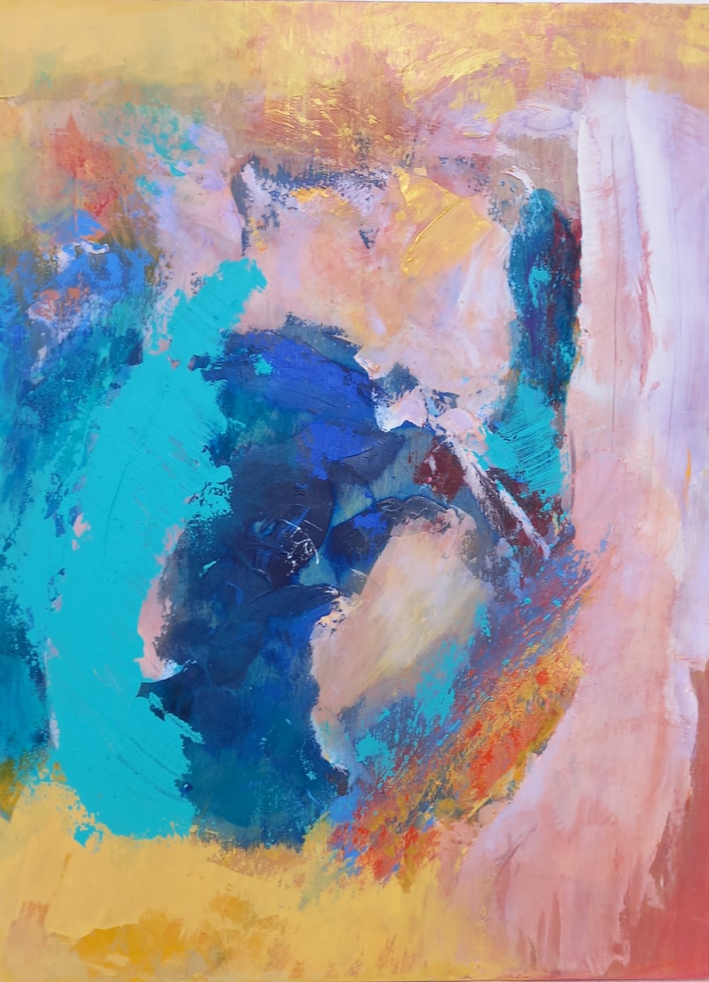 Colorful acrylic abstract painting 'Amer Fort' by UK artist Stella Hidden