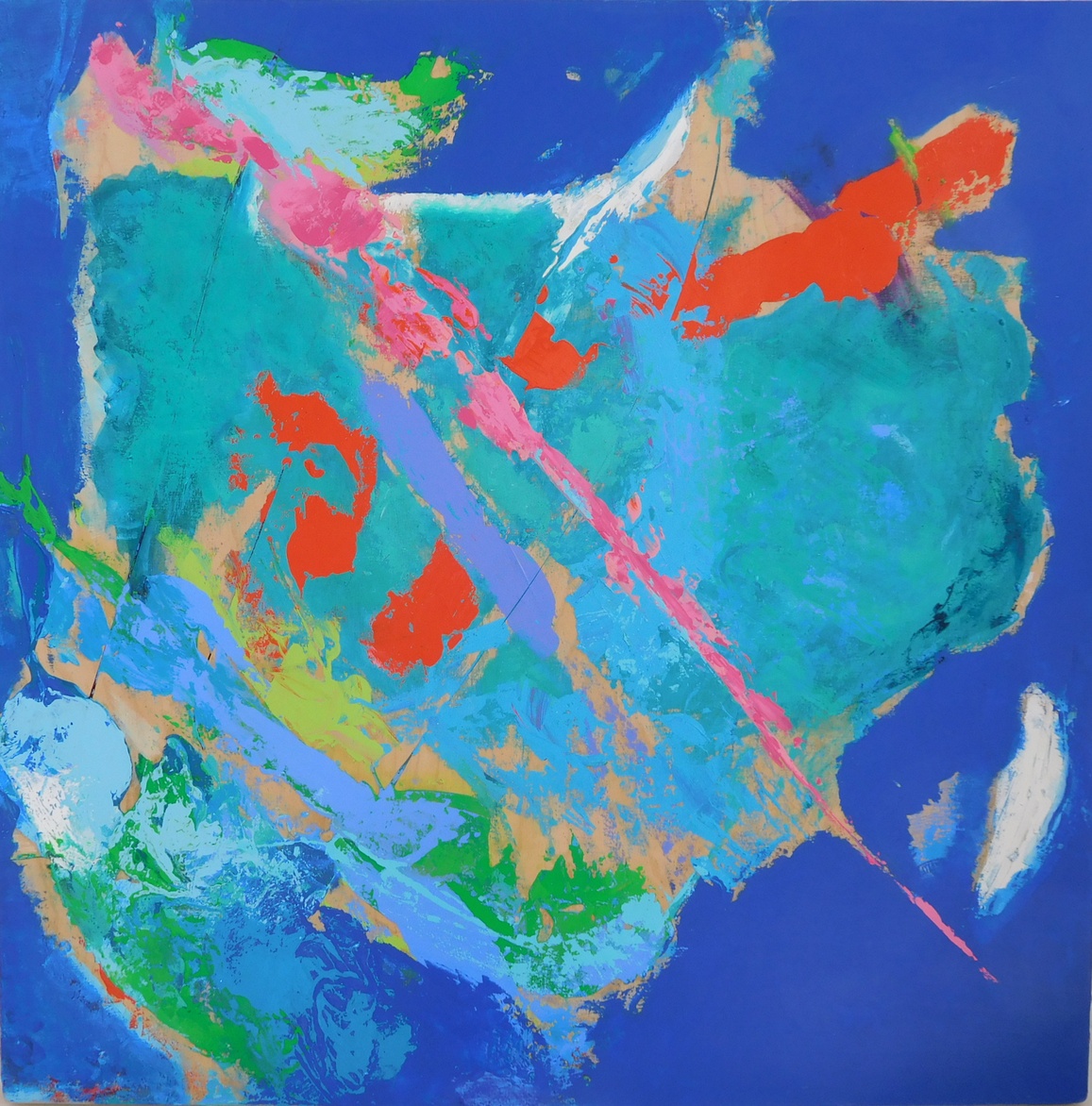 Colourful acrylic abstract 'Are We There Yet?' by UK artist Stella Hidden