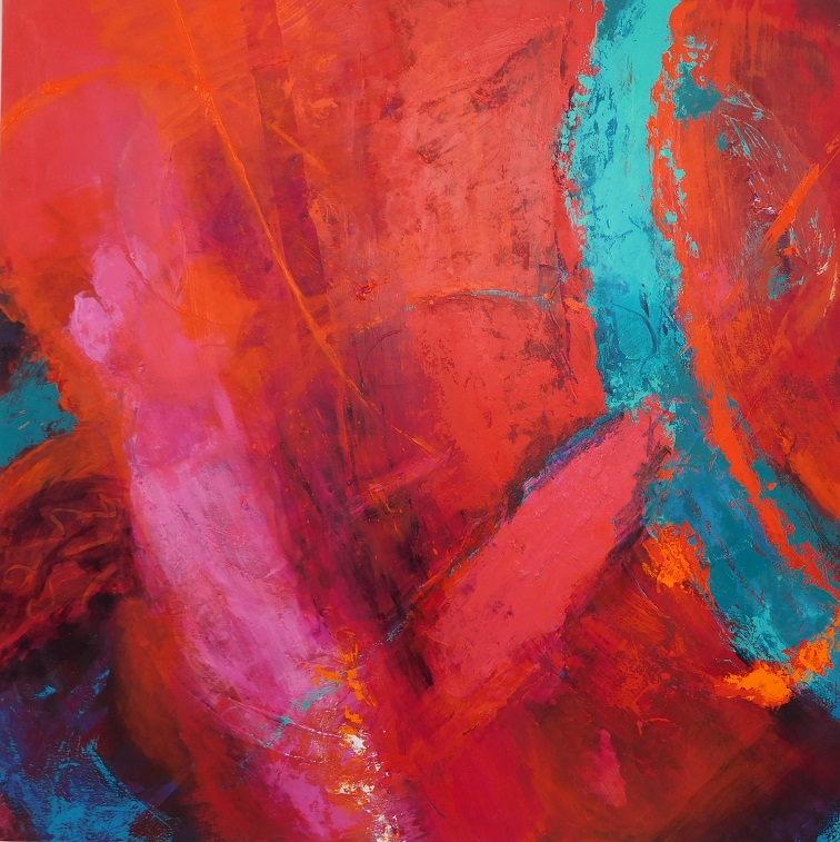 Colourful acrylic abstract painting 'Betwixt' by UK artist Stella Hidden