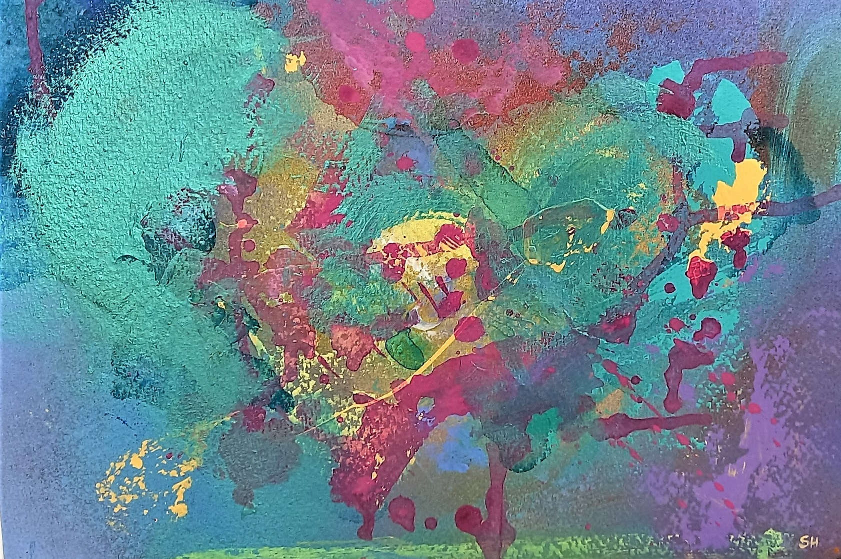 Colorful acrylic abstract painting 'Birdsong' by UK artist Stella Hidden