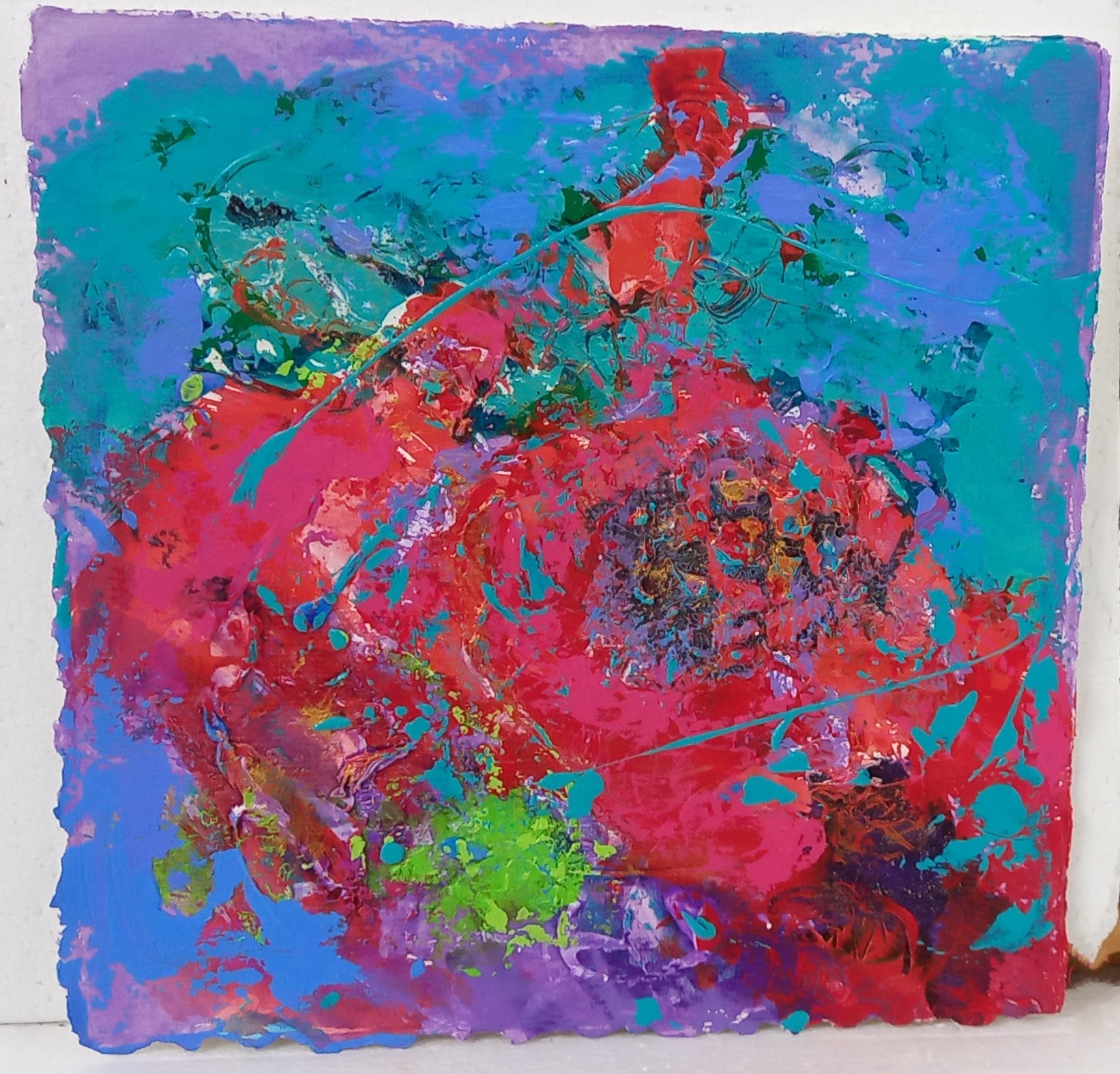 Colorful acrylic abstract painting 'Brocade' by UK artist Stella Hidden