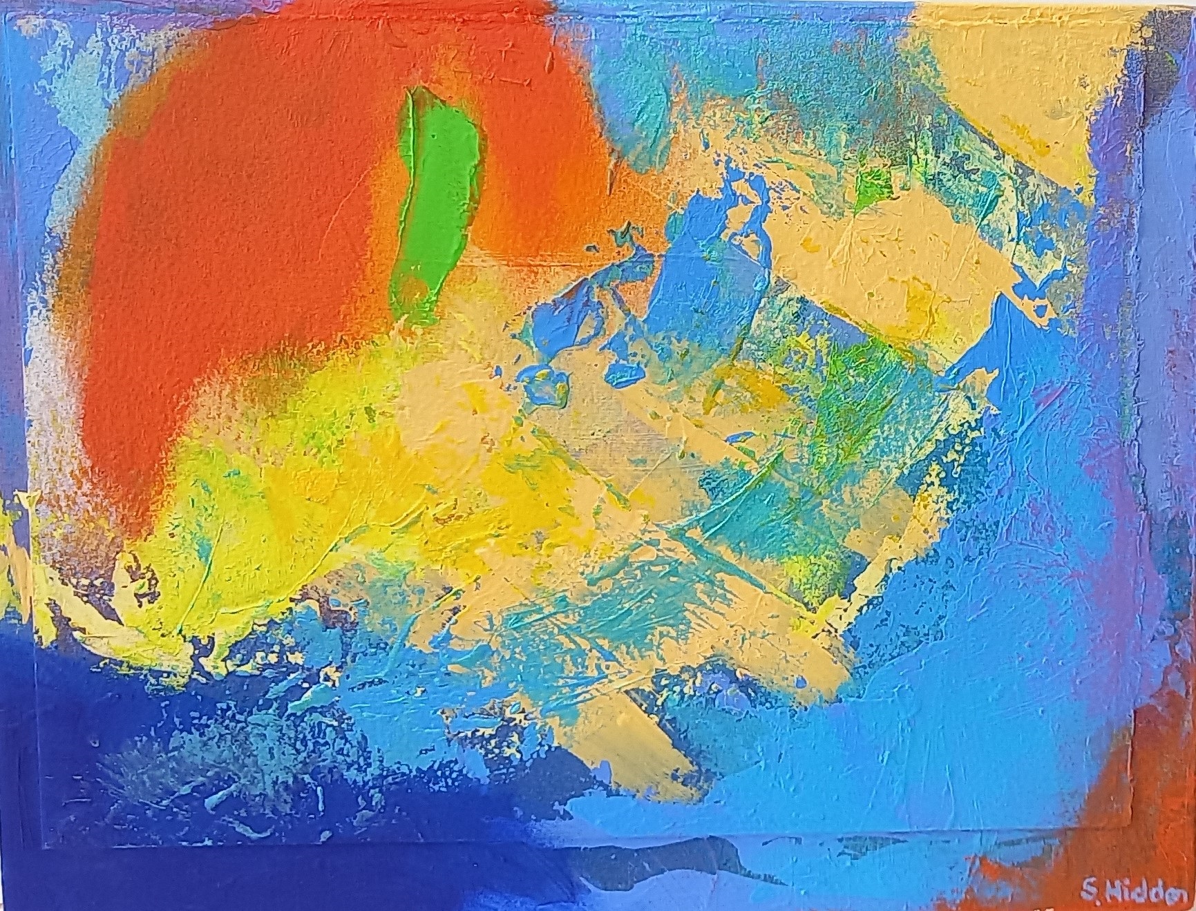 Colorful acrylic abstract painting 'Chartreuse Accent' by UK artist Stella Hidden