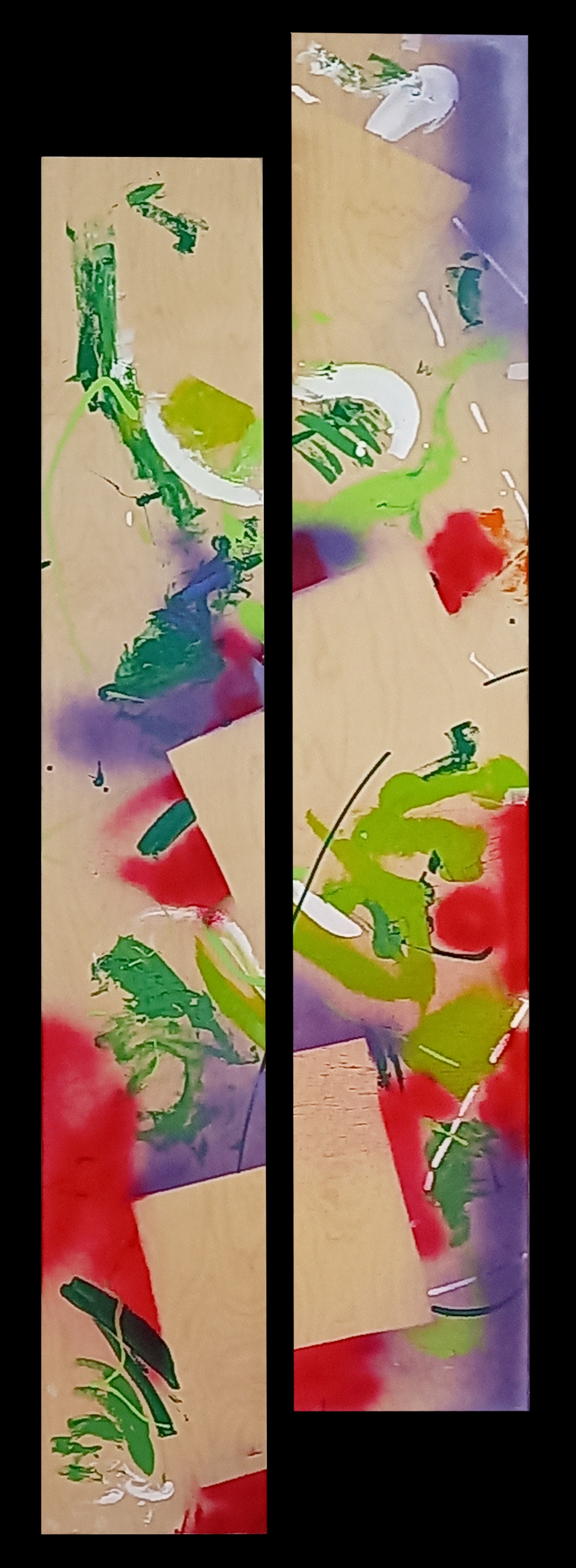 Colorful acrylic abstract painting 'Chattering Voices' by UK artist Stella Hidden