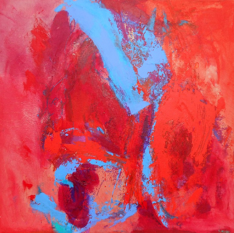 Colorful acrylic abstract painting 'Close Proximity' by UK artist Stella Hidden