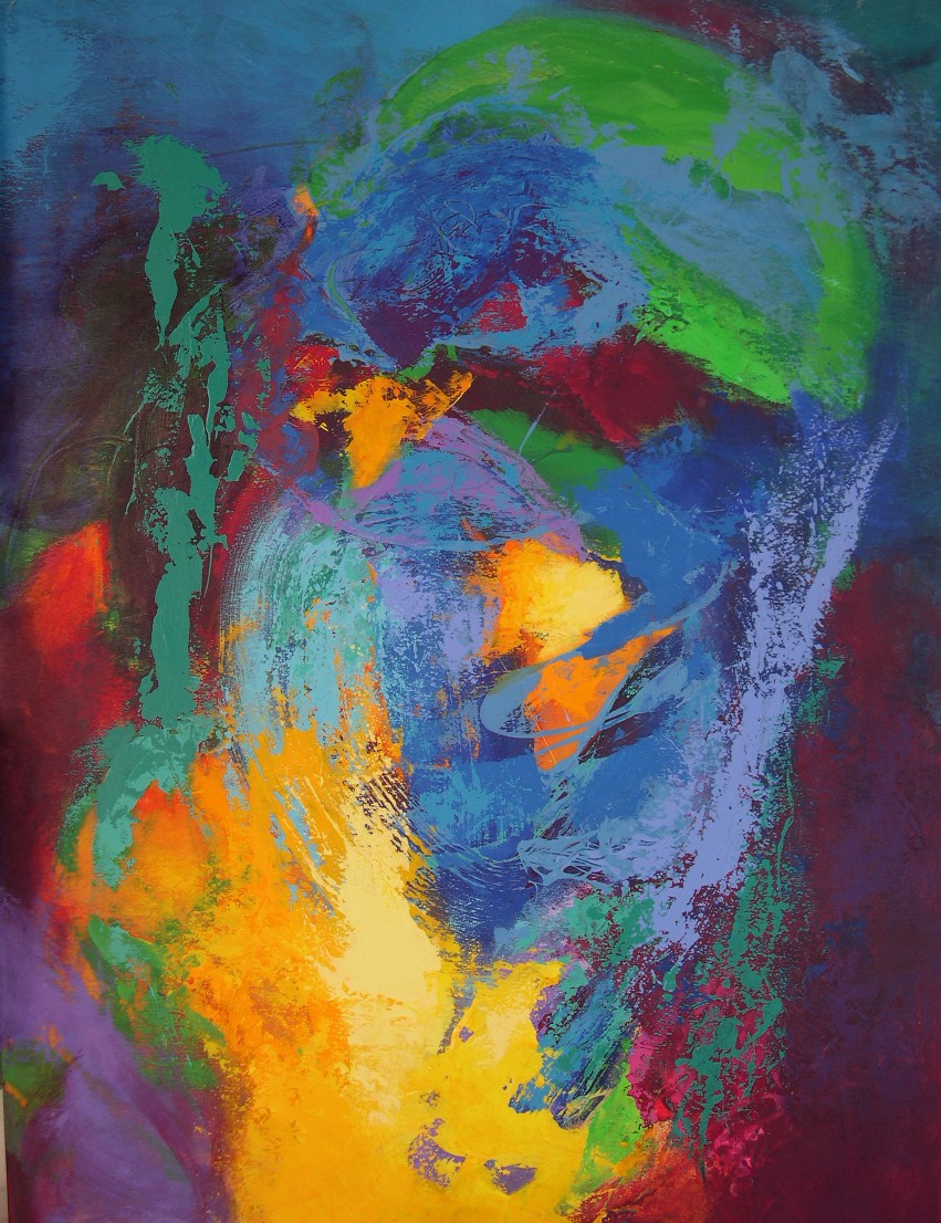 Colorful acrylic abstract painting 'Concerto for Cello' by UK artist Stella Hidden