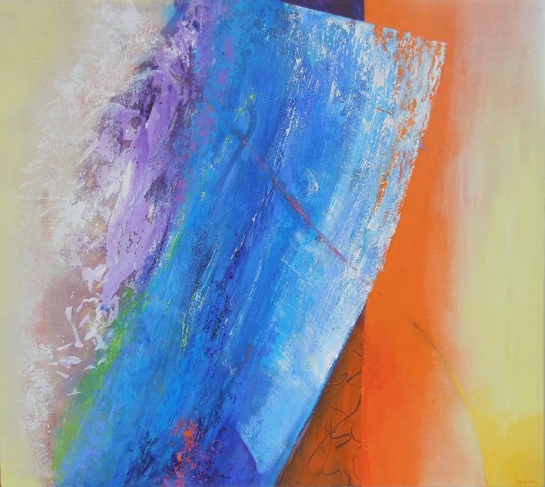 Colorful acrylic abstract painting 'Contrapuntal' by UK artist Stella Hidden