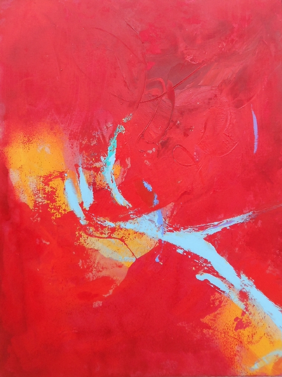 Colorful acrylic abstract painting 'Four Dances' by UK artist Stella Hidden