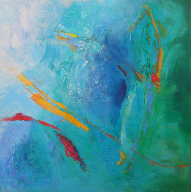 Colorful acrylic abstract painting 'Dance Without Words' by UK artist Stella Hidden