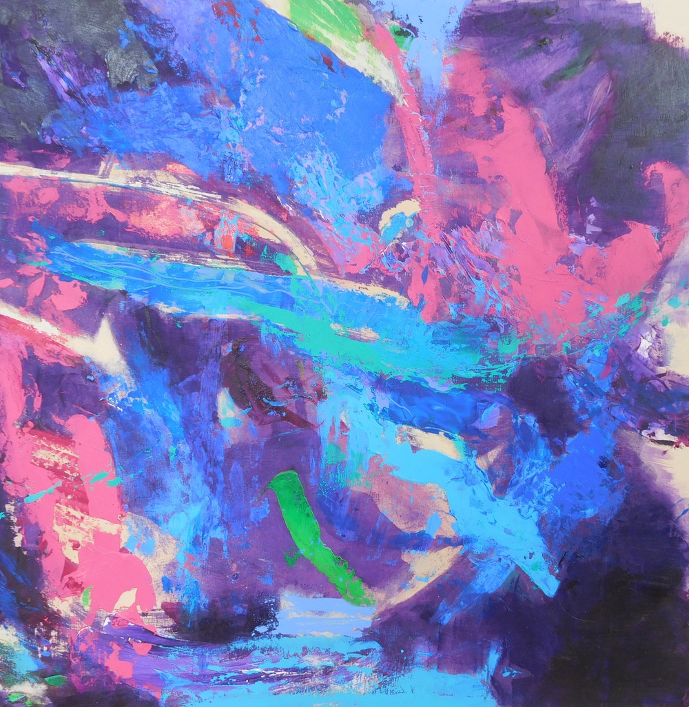 Colorful acrylic abstract painting 'It's a Dark World' by UK artist Stella Hidden