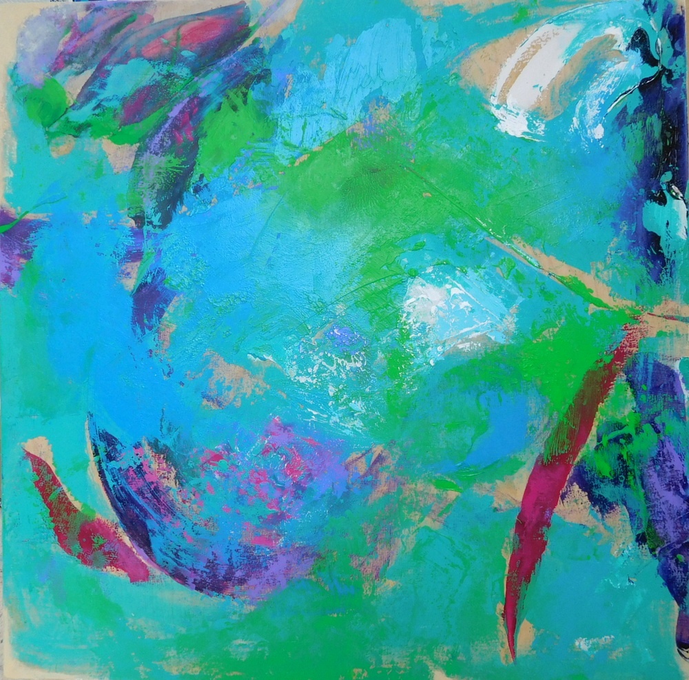 Colorful acrylic abstract painting 'Deep Inside' by UK artist Stella Hidden