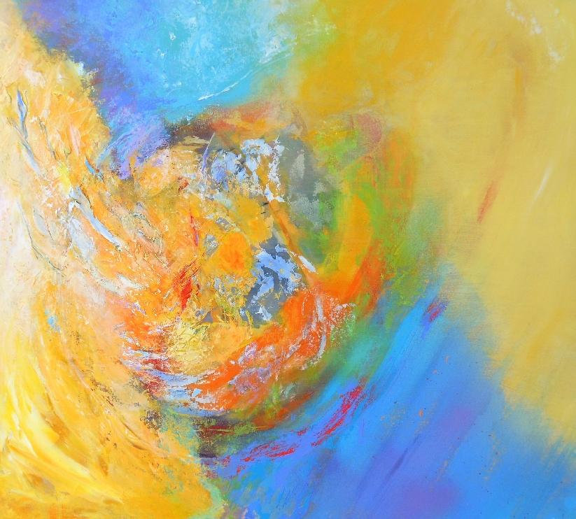 Colorful acrylic abstract painting 'Embrace' by UK artist Stella Hidden