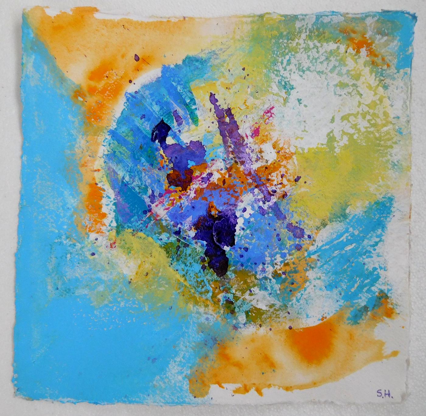 Colorful acrylic abstract painting 'Faraway Land' by UK artist Stella Hidden