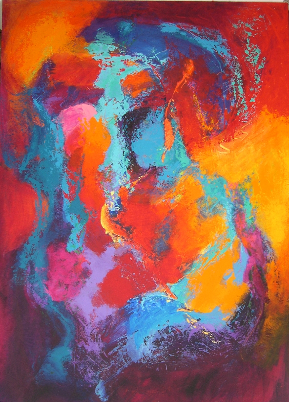 Colorful acrylic abstract painting 'Flamenco' by UK artist Stella Hidden