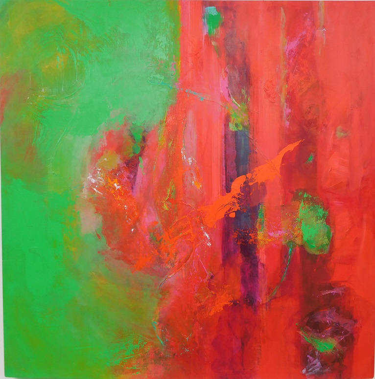 Colourful acrylic abstract painting 'Give & Take' by UK artist Stella Hidden