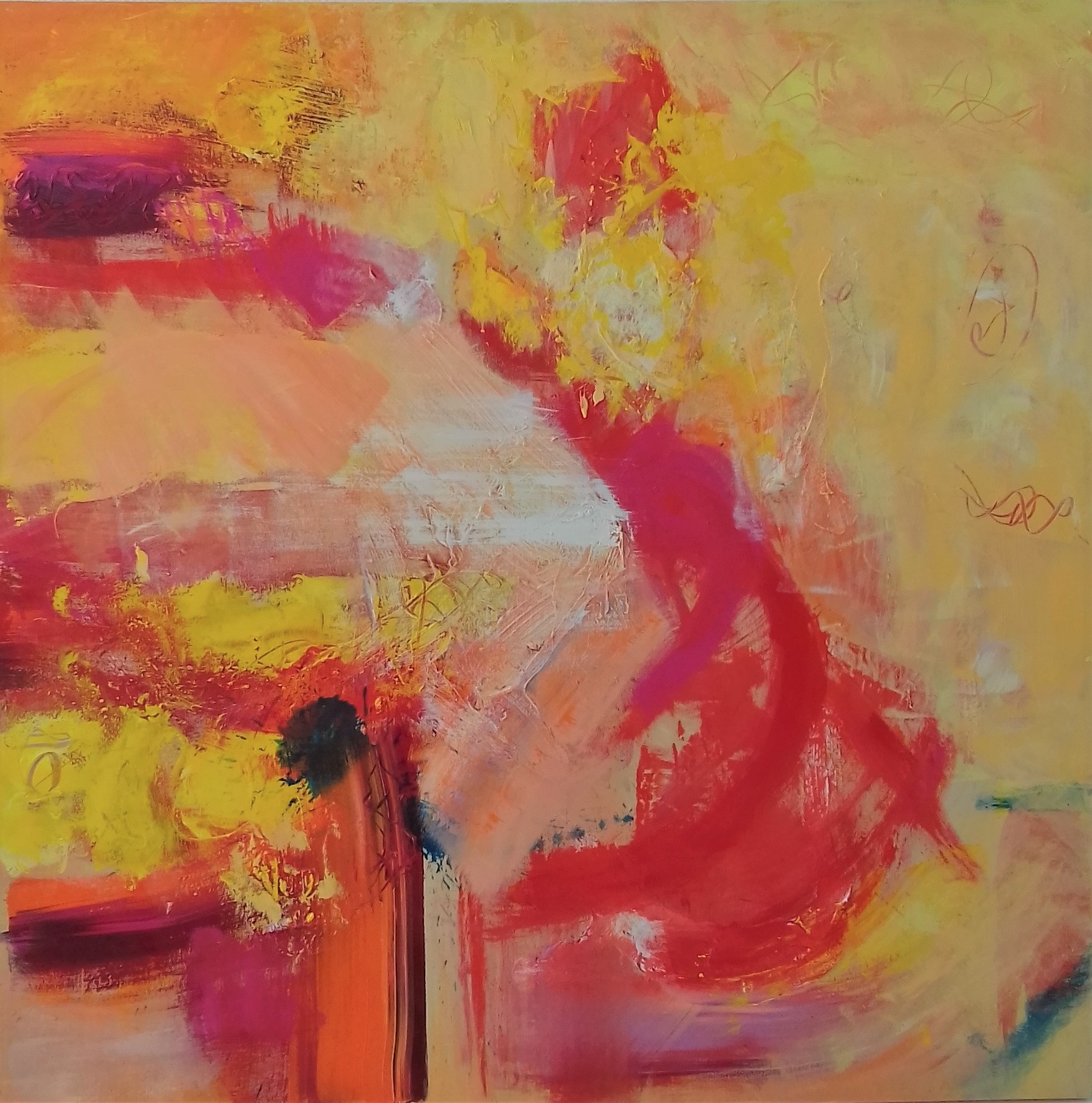 Colorful acrylic abstract painting 'Hello Again' by UK artist Stella Hidden