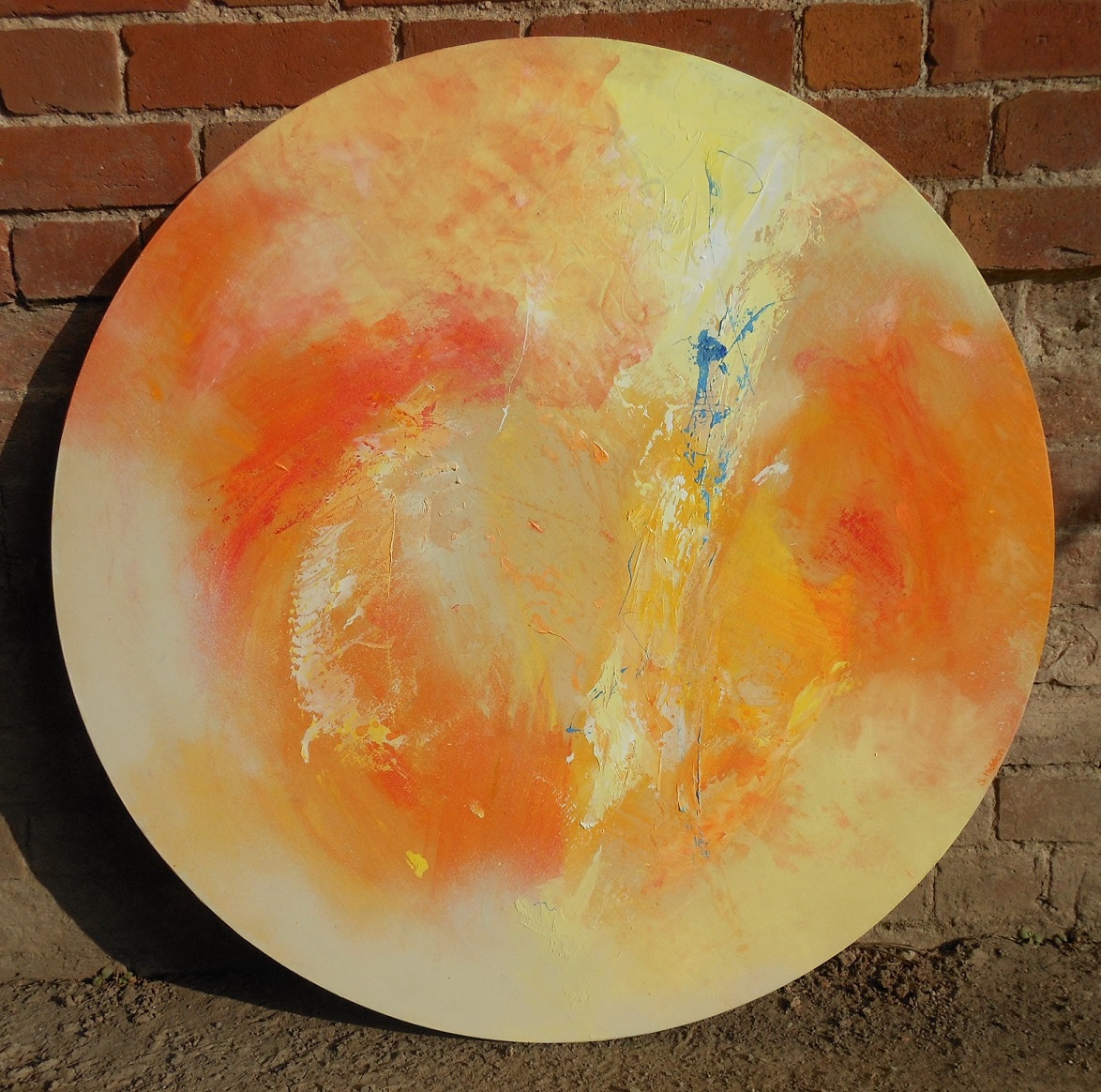 Colorful circular acrylic abstract painting 'Light Touch' by UK artist Stella Hidden