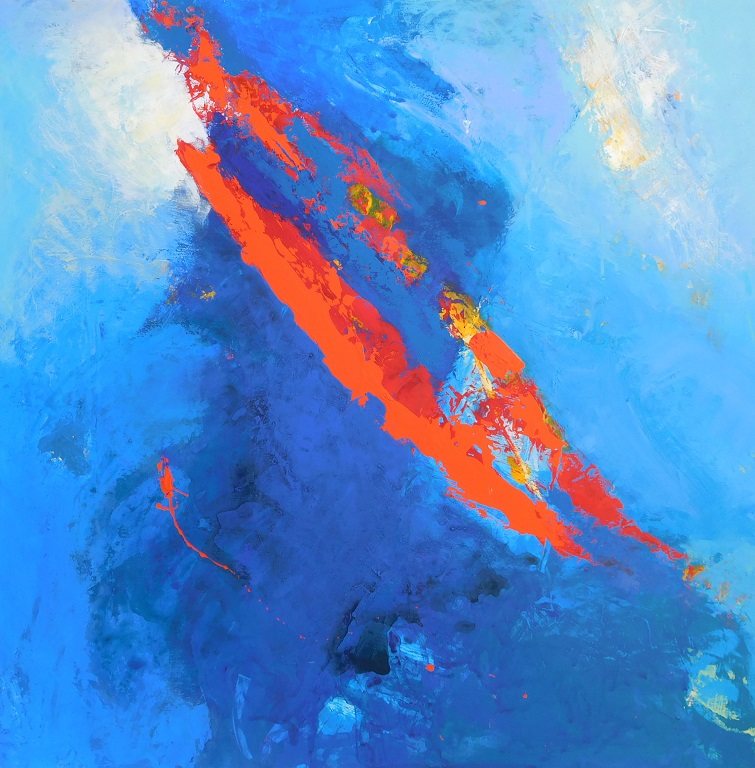 Colourful acrylic abstract painting 'Making Space' by UK artist Stella Hidden