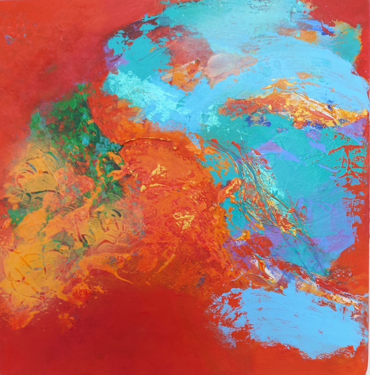 Colorful acrylic abstract painting 'Meenakari' by UK artist Stella Hidden