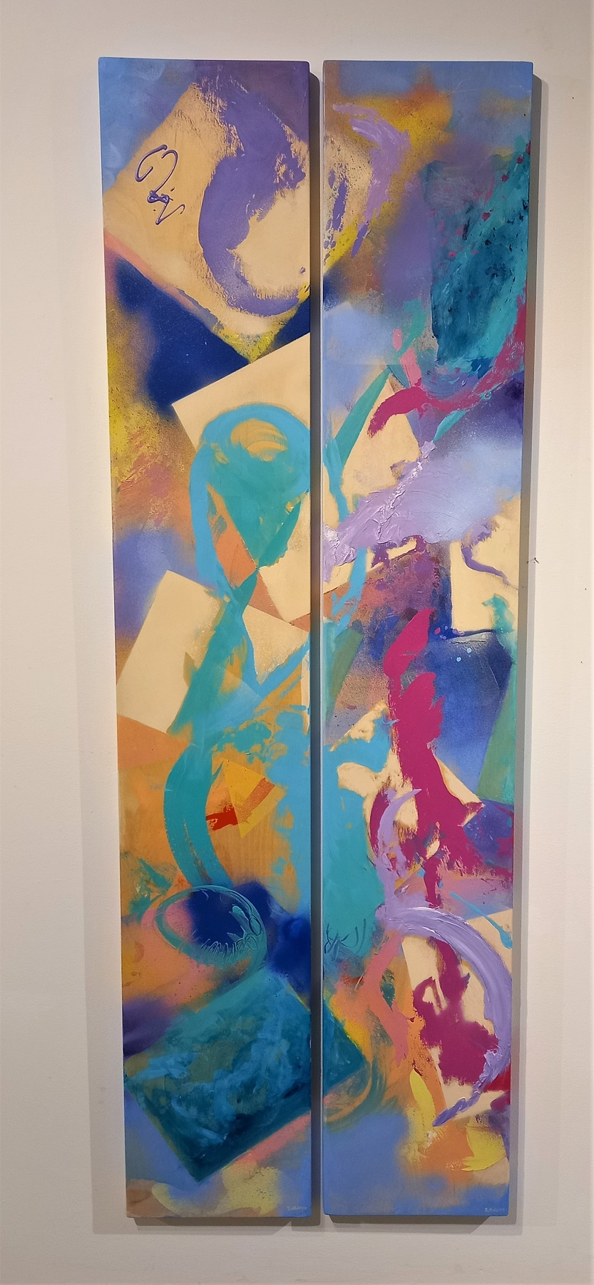 Colorful acrylic abstract paintings 'Music, Colour, Sound' by UK artist Stella Hidden