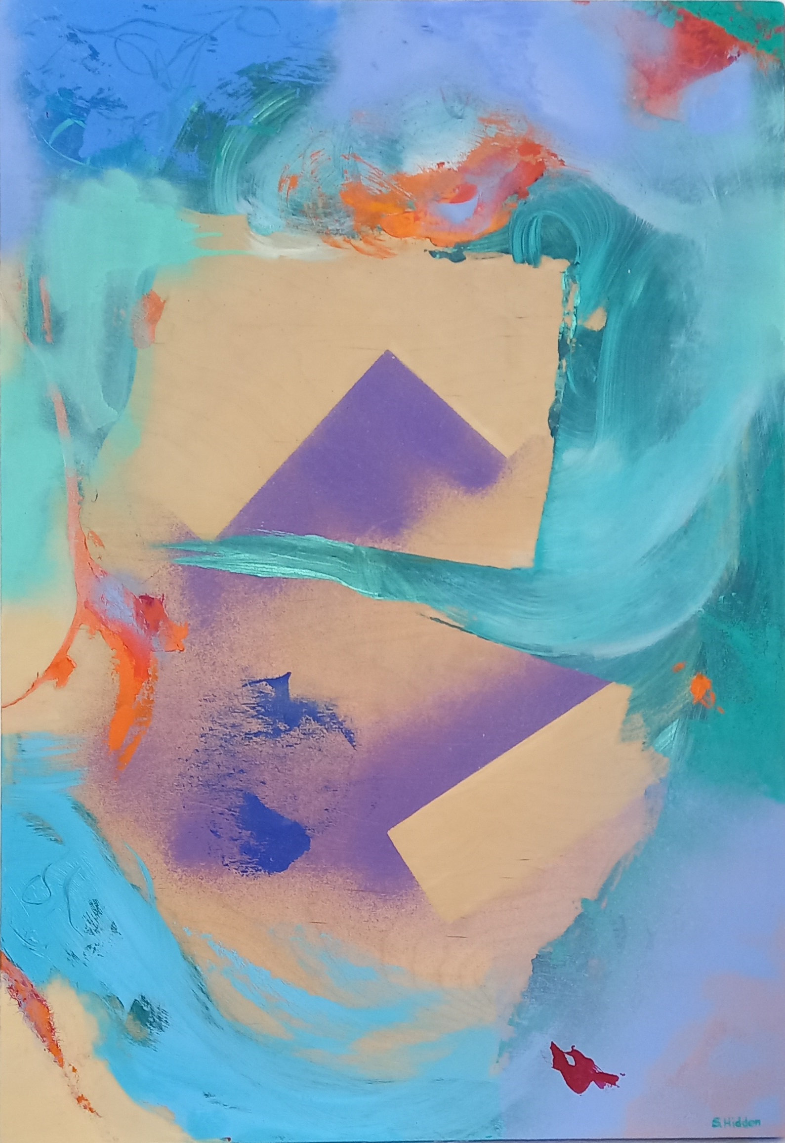 Colorful acrylic abstract painting 'Nothing is quite what it seems' by UK artist Stella Hidden