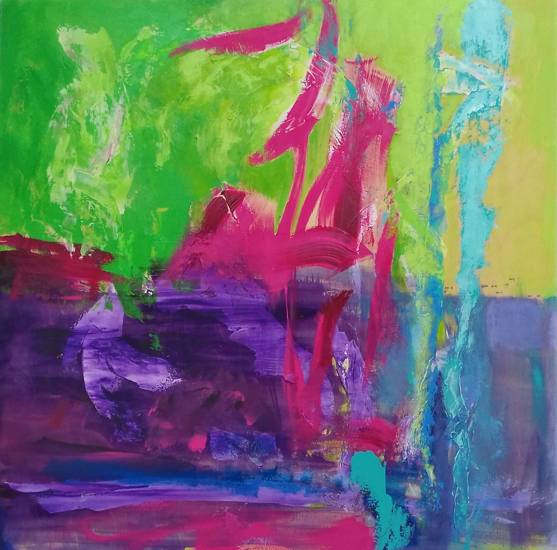 Colorful acrylic abstract painting 'On The Edge' by UK artist Stella Hidden