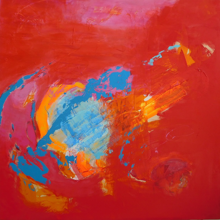 Colourful acrylic abstract painting 'Room for Thought' by UK artist Stella Hidden