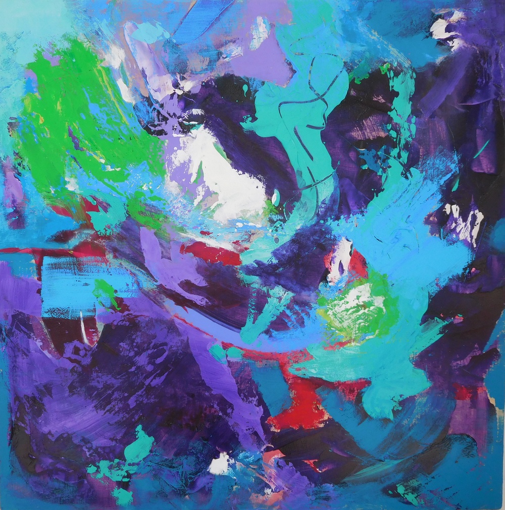 Colorful acrylic abstract painting 'Seeking Light' by UK artist Stella Hidden