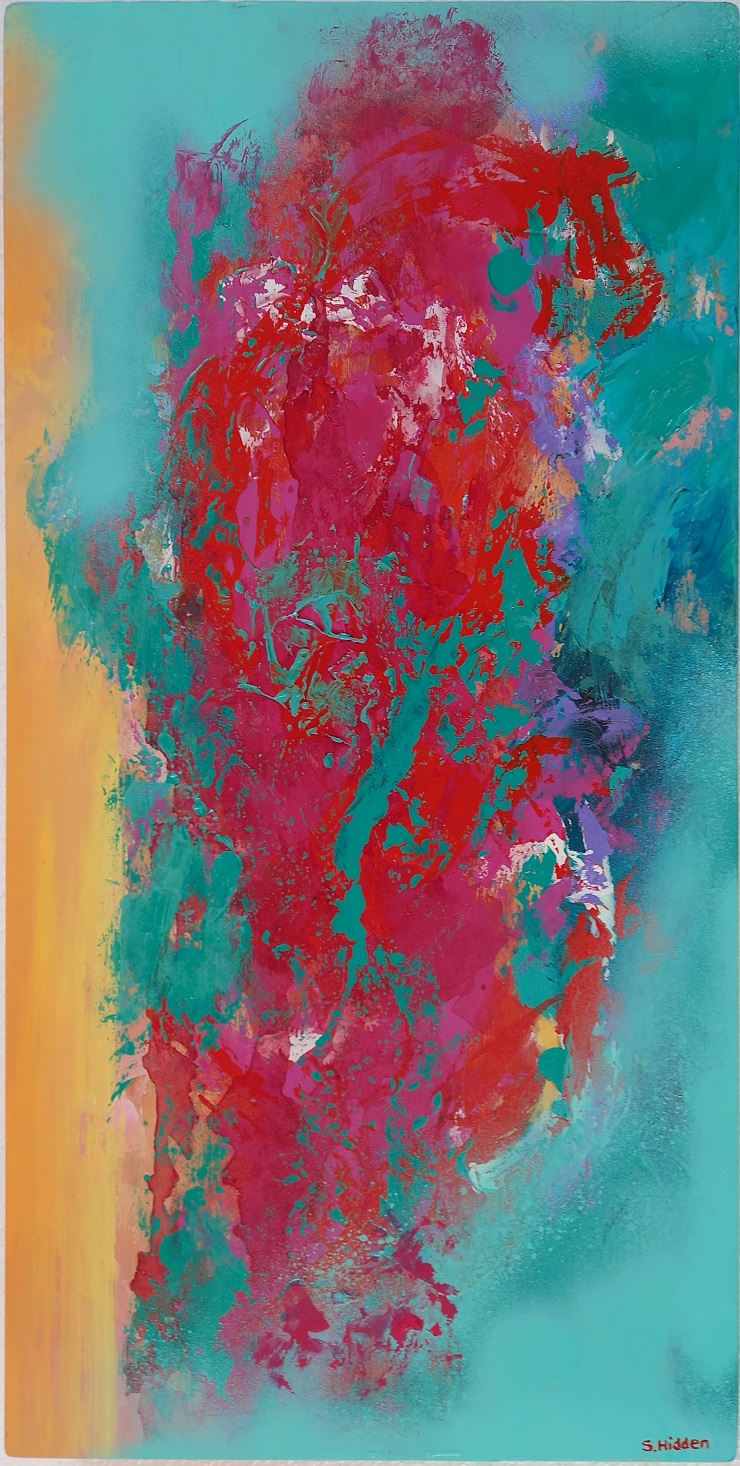 Colorful acrylic abstract painting 'Silks & Sari' by UK artist Stella Hidden