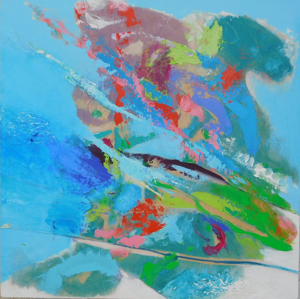 Colorful acrylic abstract painting 'Soaring High' by UK artist Stella Hidden