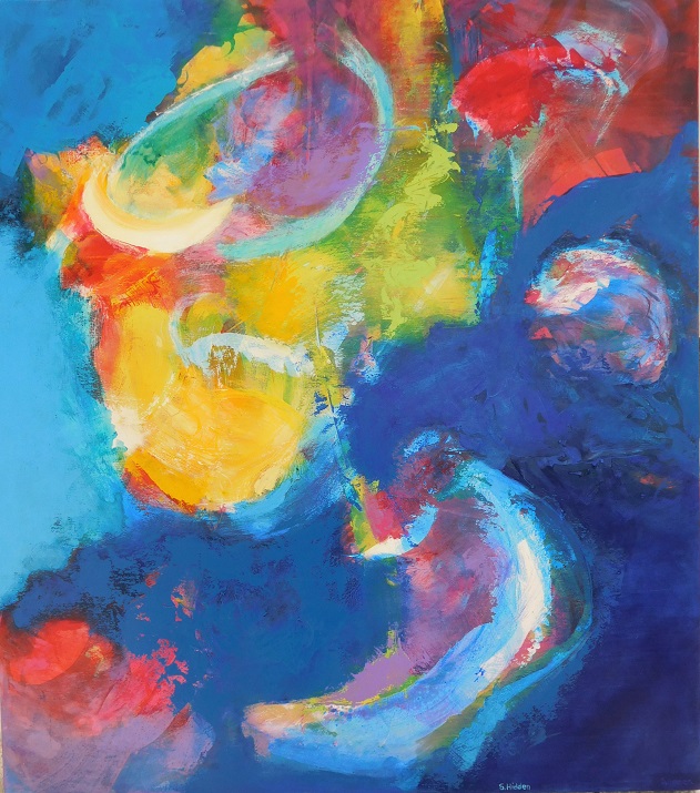 Colorful acrylic abstract painting 'Sometime' by UK artist Stella Hidden