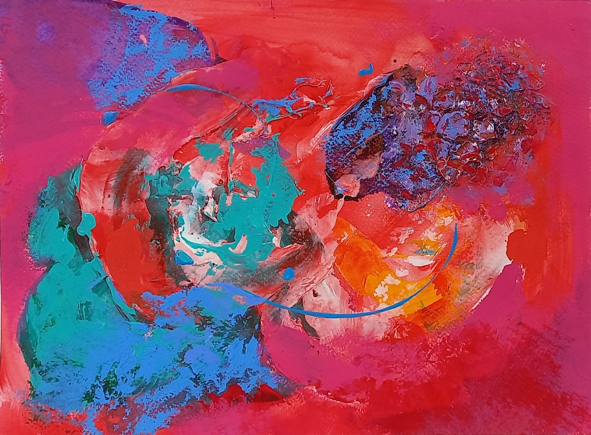 Colorful acrylic abstract painting 'Spinning Around' by UK artist Stella Hidden